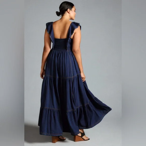 NEW Anthropologie Pilcro Sweetheart Flutter-Sleeve Denim Buttondown Dress 1X - Picture 2 of 6